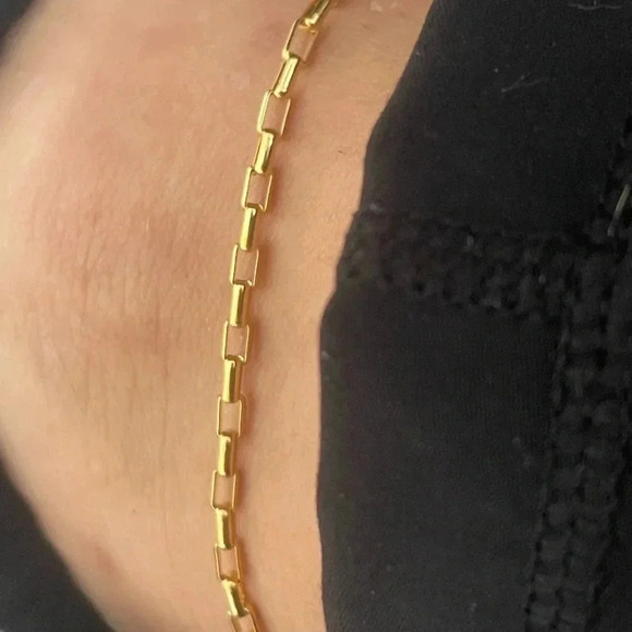Stainless Steel Gold Plated Rectangle Link Anklet Adjustable Chain 9.5" - Picture 3 of 6